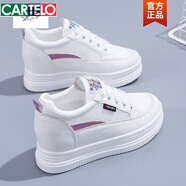 卡帝樂鱷魚（CARTELO）內(nèi)增高小白鞋女鞋2025夏季韓版百搭顯瘦松糕厚底女網(wǎng)鞋透氣輕便鞋 白粉色 鞋底4+內(nèi)3=7厘米 38