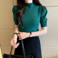 傳祺威登 短袖2023春夏秋新款半高領(lǐng)打底衫內搭修身毛衣針織衫短款衫 墨綠色  M 建議(90-100斤)