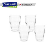 Glasslock韓式復(fù)古玻璃杯家用早餐茶杯果汁杯牛奶杯飲料帶把手水杯 鋼化玻璃水杯(可裝開水200ml4只