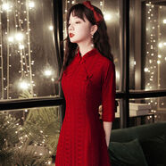 HLHP【狂歡價(jià)】敬酒服2021新娘訂婚旗袍酒紅色平時(shí)可穿優(yōu)雅回門高貴禮服女夏品牌新品. 酒紅色中長款 3XL