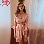 浪莎性感睡袍女法式開衫睡衣寬松高級(jí)感情人節(jié)冰絲伴娘氣質(zhì)女睡衣浴袍