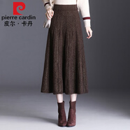 皮爾卡丹（pierre cardin）咖色半身裙新款女秋冬顯瘦冬天配針織毛線裙春秋季2023大擺裙時(shí)尚 紅咖色 均碼