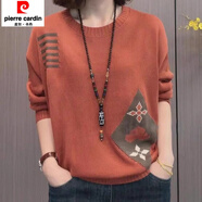 皮爾卡丹（pierre cardin）寬松顯瘦【80-165斤】提花圓領(lǐng)毛衣女春秋新款民族風(fēng)針織打底上衣 磚紅色版 S 建議80-100斤