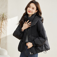 妃莉杋（FeiLiFan）斗篷羽絨棉服女短款2024冬季新款高端時(shí)尚寬松加厚棉衣小個(gè)子外套 黑色 S