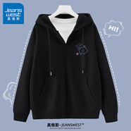 真維斯（JEANSWEST）外套女連帽開衫衛(wèi)衣女裝春秋冬季新款寬松休閑潮流韓版學生上衣服 薄款 黑色 眨眼熊_K 2XL