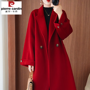 皮爾卡丹（pierre cardin）一?？垭p面羊絨大衣女23秋冬新過膝赫本風中長款純羊毛呢子外套女 紅色 XL