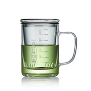 綠昌明 玻璃茶杯水杯子 茶水分離杯泡茶杯花茶杯居家用茶具 430ml 刻度杯 
