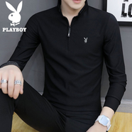 花花公子（PLAYBOY）長袖t恤男春秋季2025新款潮流休閑百搭上衣男士時尚立領(lǐng)衛(wèi)衣男裝 1812黑色 常規(guī) M
