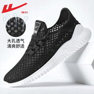 回力（Warrior）官方男鞋夏季透氣網(wǎng)鞋男士運動鞋網(wǎng)眼鏤空休閑跑步鞋子男黑白40