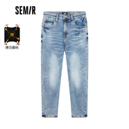 森馬森馬牛仔褲男基礎純色小腳萊卡彈力長(cháng)褲時(shí)尚個(gè)性褲子 款A-牛仔淺藍B0810 32