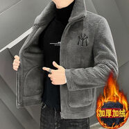 全鶯月2023男秋冬季新款羊羔絨外套男士立領(lǐng)潮流加絨加厚男裝冬裝外套潮 灰色 2XL130150