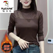 啄木鳥(niǎo)（TUCANO）網(wǎng)紗打底衫女秋裝時(shí)尚洋氣2025百搭顯瘦半高領(lǐng)內搭打底衫新款 咖色加絨 4XL 145--160斤