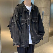 琛倪 破洞牛仔外套男春秋港風(fēng)bf夾克寬松韓版潮流褂子百搭痞帥ins衣服 黑色 2XL