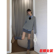 tromlfz英倫學(xué)院風(fēng)套裝秋冬女韓版毛衣慵懶風(fēng)針織上衣襯衫短裙甜酷jk制服 毛衣+襯衫+半身裙三件套配/領(lǐng)帶 L