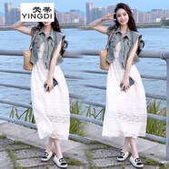 熒蒂連衣裙法式超仙氣質(zhì)套裝裙牛仔外套海邊度假風(fēng)白色吊帶沙灘吊帶裙 連衣裙+馬甲（套裝） S