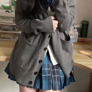 索宛亦（SUOWANYI）jk制服毛衣學院風秋季穿搭針織開衫外套日系純色長袖上衣女款原創(chuàng) 瀾K格裙【單件】 L