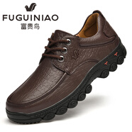 富貴鳥男鞋2025真皮夏季新款復(fù)古商務(wù)休閑皮鞋軟底軟皮厚底透氣爸爸鞋 小雙棕色FG12340205 41