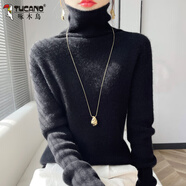 啄木鳥(niǎo)秋冬加厚羊毛絨衫堆堆領(lǐng)顯瘦高領(lǐng)毛衣打底套頭修身針織羊毛上衣 黑色【 不縮水】 S 80斤-90斤