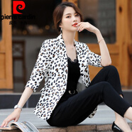 皮爾卡丹小西裝外女洋氣2025夏季薄款百搭花色短款小香風(fēng)西服上衣針織 豹紋 款偏小，拍大一碼 2XL