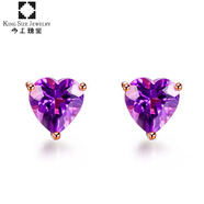今上珠寶18K玫瑰金耳釘 女心形托帕石耳飾彩色寶石 S925心形紫水晶耳釘