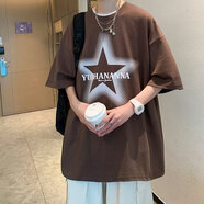 戎諾夏季純棉短袖t恤套裝男潮牌帥氣學(xué)生休閑一套搭配男裝兩件套衣服 單件五角星短袖咖啡色 S