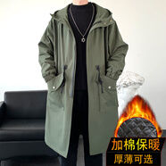尤芮軻肥仔大碼黑暗系拼色中長(zhǎng)款風(fēng)衣男加大碼寬松胖子秋季過(guò)膝大衣外套 F994軍綠色加棉 XXL 160-190斤