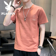 花花公子（PLAYBOY）夏季純棉短袖t恤男士冰絲薄款透氣情侶大碼寬松半袖T上衣服五分衫 66秀紅色 XL