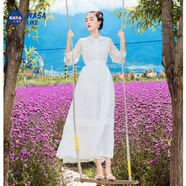 NASALIKE茶卡鹽湖旅拍長(zhǎng)裙新款仙女純色雪紡連衣裙連帽度假沙灘裙大擺長(zhǎng)裙 白色加長(zhǎng)款 建議身高160以上穿 2XL 135-150斤