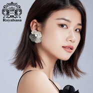 Royal sasa皇家莎莎金屬風(fēng)花朵珍s925銀針耳釘女歐美大氣時(shí)尚高級(jí)感大氣耳飾