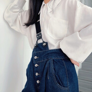 款春秋休閑哈倫背帶牛仔褲女潮寬松顯瘦 藍色背帶【重磅面料】 XS