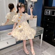 阿爾妮塔（Aernita）女童漢服連衣裙夏裝兒童裝公主裙中大童小女孩夏季中國(guó)風(fēng)旗袍裙子 黃色 140碼【建議身高1.3米左右】