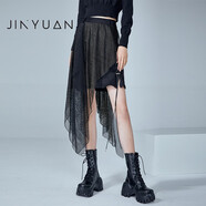 金苑（JINYUAN）網(wǎng)紗拼接半身裙女2022冬季新款時尚不規(guī)則設(shè)計感短裙B225109 黑色 S(160/66A)