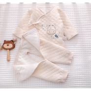 黛芷芙新生嬰兒衣服春秋冬裝初生純棉保暖衣冬天剛出生03月冬季和尚服 A1995 保暖淘氣牛2件套  駝色 52碼，6-10斤寶寶