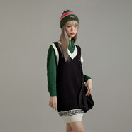 NO ONE ELSE時(shí)尚V領(lǐng)連衣裙女2026春新品直筒無(wú)袖百搭字母背心裙 黑色 均碼