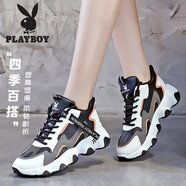 花花公子（PLAYBOY）女鞋秋季老爹鞋女厚底增高鞋子女休閑跑步運動鞋女 41501 黑白38