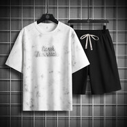 質(zhì)獅衣頻大碼短袖t恤男士夏季運動(dòng)休閑速干加肥加大胖子套裝男 白色 M