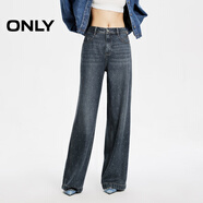 ONLY夏季休閑百搭水鉆高腰寬松直筒褲牛仔褲女|124132035 J34 390洗水牛仔藍 XS (155) 60A