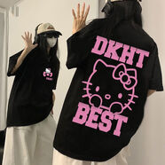 蘇愚美式vintage可愛kitty貓印花短袖T恤寬松慵懶上衣情侶款男女夏季 B5-52-DKHT貓雙面短袖-黑 S