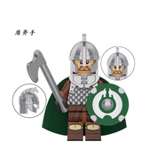 方橙中古積木人仔城堡魔戒指環(huán)王權利游戲洛汗騎士兵軍事拼裝兒童玩具 XP359盾斧手