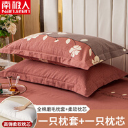南極人（Nan Ji ren）全棉枕套+枕芯48x74cm一只裝單人宿舍純棉枕頭套家用單枕芯內膽套 凱磊-一抹清香 48*74cm【1只枕套+1只枕芯】