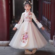 安妮優(yōu)兒女童漢服冬款拜年服女寶中國風(fēng)2025新款古裝過年冬季兒童新年唐裝 香檳色單裙子 120