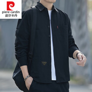 皮爾卡丹（pierre cardin）薄歀純.棉針織襯衫男長袖春夏款青年工裝上班上衣七.分袖 6007長款黑色 M 50-55公斤
