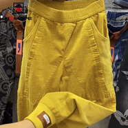 AEMAPE 休閑褲女2025春秋冬季女裝燈芯絨哈倫褲女時(shí)尚百搭束腳褲子 黃色_燈芯絨哈倫褲 3XL _140-155斤