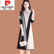 皮爾卡丹（pierre cardin）高級(jí)感輕奢時(shí)尚毛毛衫連衣裙女春秋新款中長(zhǎng)款寬松休閑打底毛衣裙 黑色【9812】 M