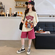 恬瑩女童夏季短袖短褲運動(dòng)休閑套裝中大童時(shí)髦洋氣夏款兒童韓版夏裝潮 圖片色 160 （建議身高145-155CM）