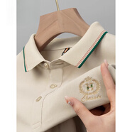 鑫羅圣保高端冰絲夏季短袖t恤男士翻領(lǐng)刺繡polo.衫男春秋商務休閑打底衫男 卡其【麥穗H】 2XL 【150-170斤】
