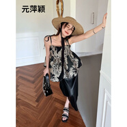 元萍穎2023春夏新款設計感小眾系帶蝴蝶結蓬蓬吊帶上衣洋氣外穿小背心女 吊帶上衣 S