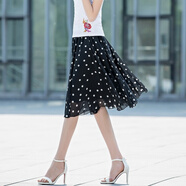 TBRZ輕奢品牌潮牌2022夏季新款雪紡半身裙短裙碎花中長(cháng)款大擺傘裙過(guò)膝a字中裙 黑白波點(diǎn) 2XL 2.6尺-2.7尺