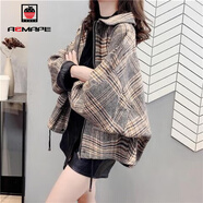 AEMAPE外套女2025春秋冬季新款時(shí)尚減齡鹽系毛呢格子短外套女韓版 咖色 M