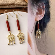 QUAMER古風(fēng)耳飾女新中式國風(fēng)漢服耳環(huán)平安扣配旗袍 耳鉤-祥云流蘇穗子